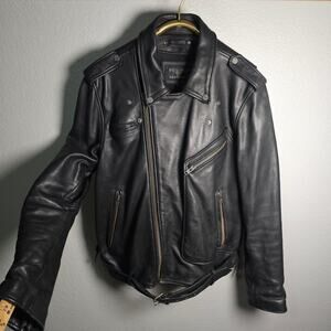 Wilsons Cycle Men's Black Leather Biker Heavy Jacket Size XL